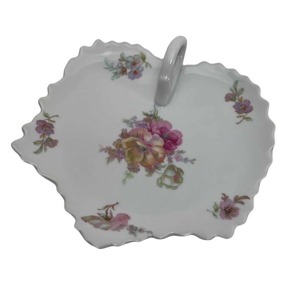 Limoges France Fruit Dish Handled Leaf Shaped